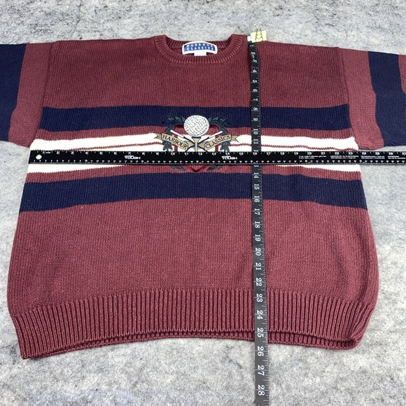 Vtg Harbour Classics Men's L Burgundy Golf Crew Neck Pull Over Grandpa Sweater - Picture 3 of 7